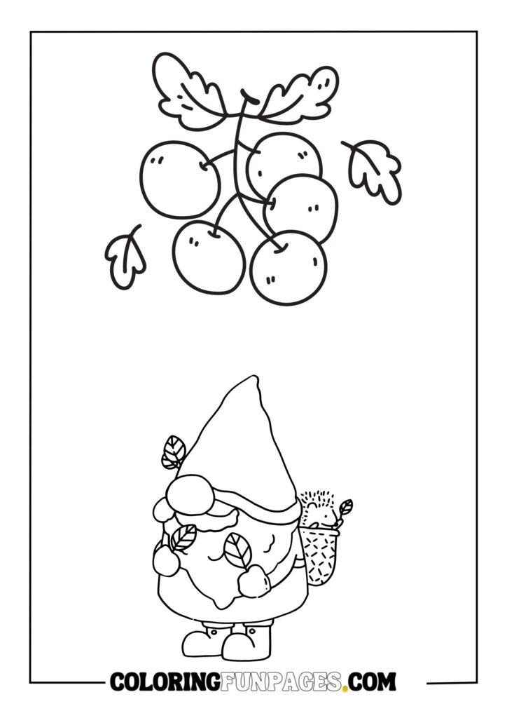 Gnomes & Berrys Fall Leaves Coloring Page