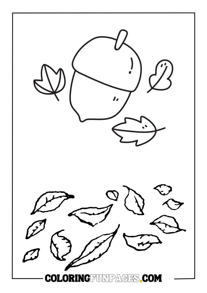 Nut & Fall Leaves Coloring Page
