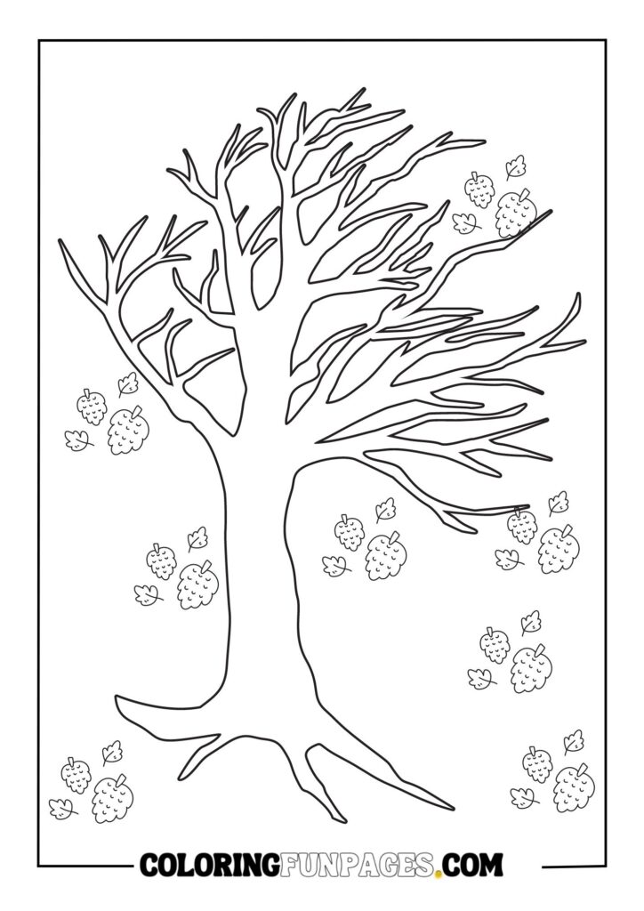 Old Tree Fall Leaves Coloring Page
